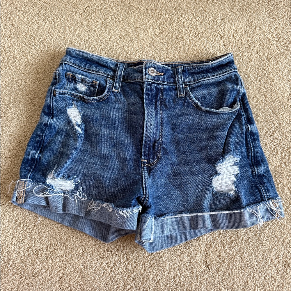 Hollister Blue High-Waisted Distressed Jean Shorts